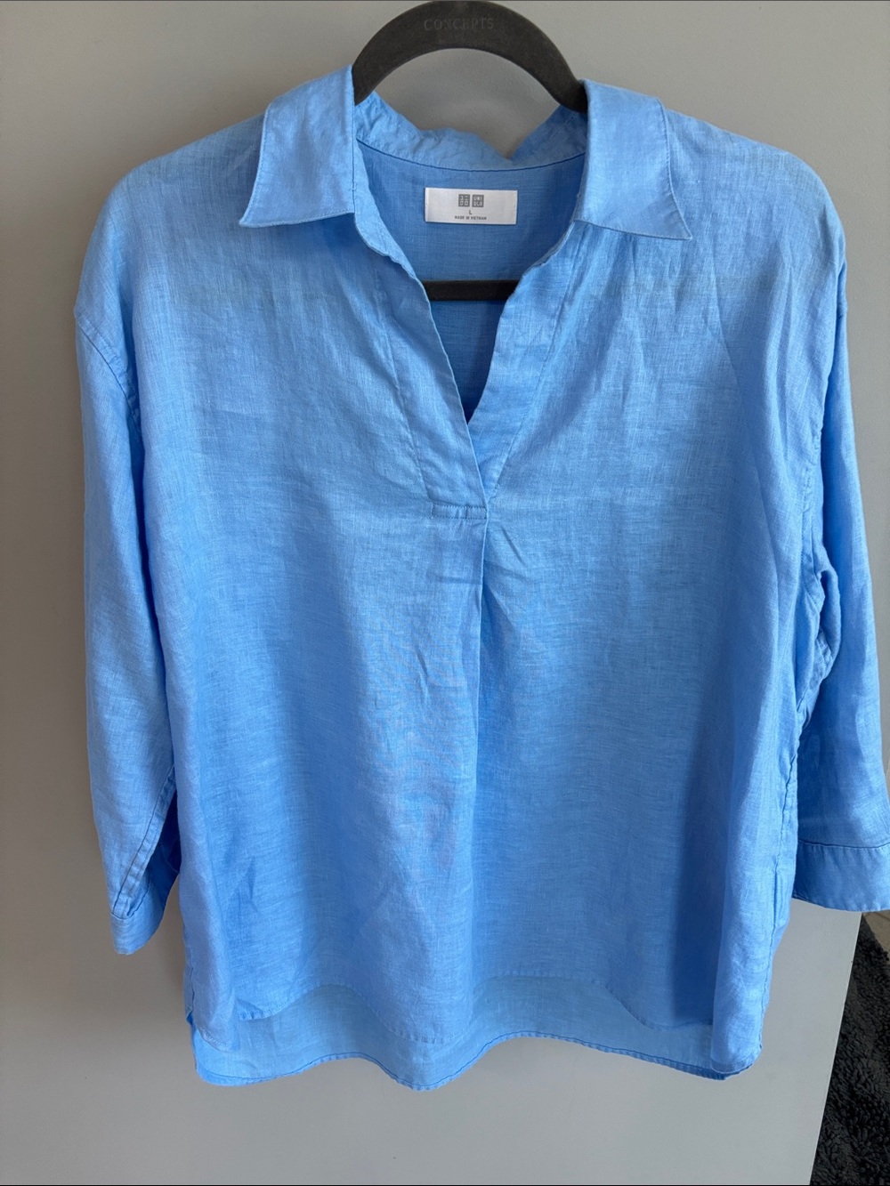 Uniqlo Light Blue Linen Split-Neck Tunic
